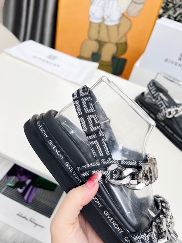 2025 Women Givenchy Black Leather Chain Sandals LY00260