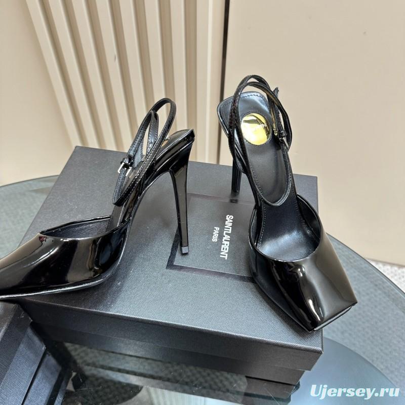 2025 Women Yves Saint Laurent Black Patent Leather High Heel Sandals
