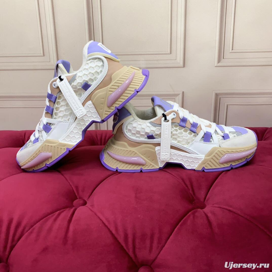 2025 Women Dolce & Gabbana White Purple Beige Mesh Leather Sneakers LY00340