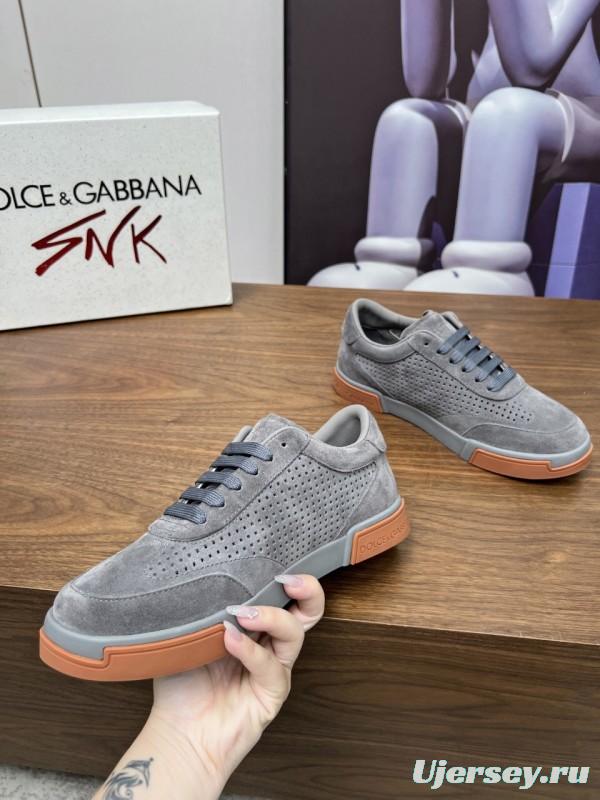 2025 Men Dolce & Gabbana Gray Suede Casual Sneakers LY00280