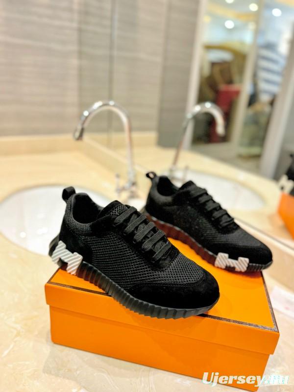 2024 Unisex Hermès black mesh suede sneakers