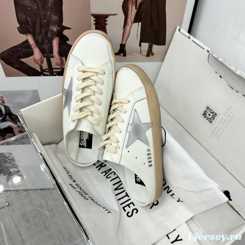 2025 GGDB White Grey Leather Slip-On Sneakers