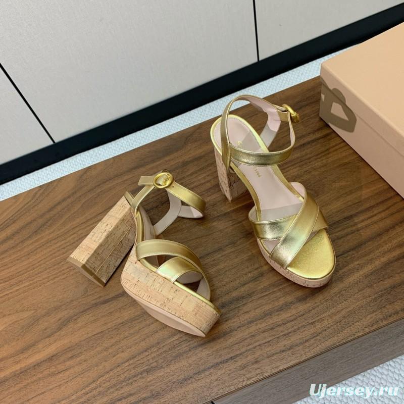 2025 Women Gianvito Rossi Gold Leather Platform Sandals KFY00320