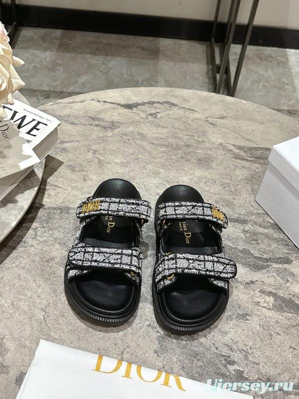 2025 Women Dior Black White Fabric Sandals KFY00300
