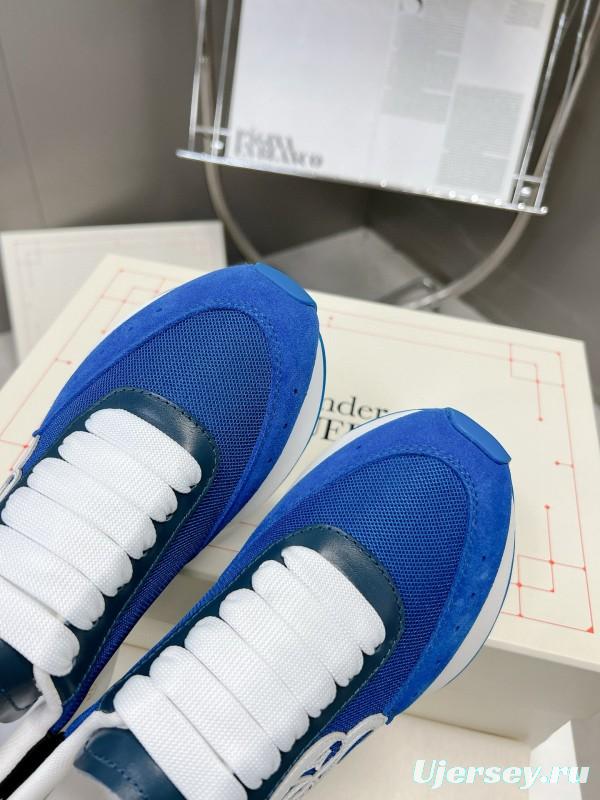 2024 Unisex Alexander McQueen Blue White Leather Suede Sneakers MJ00370