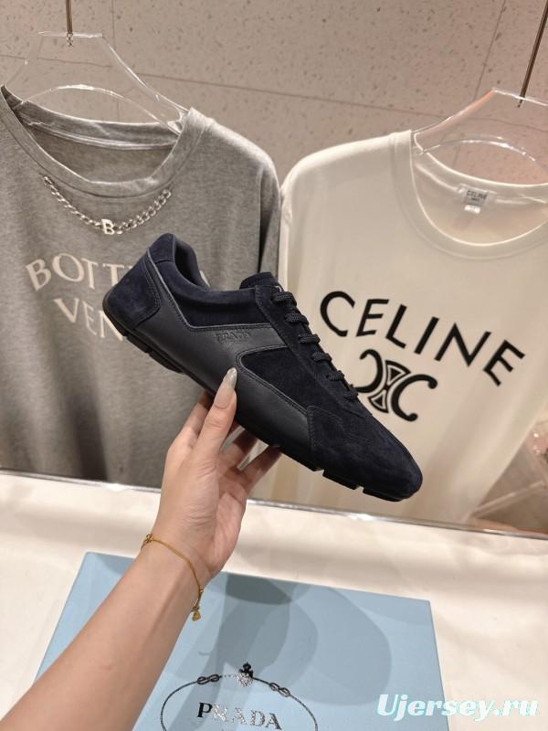 2025 Unisex Prada Navy Blue Suede Casual Shoes KFY00300
