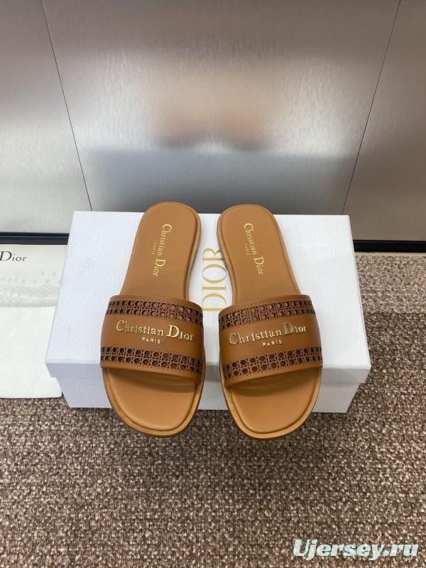 2025 Slippers Dior Brown Leather Casual KFY00300