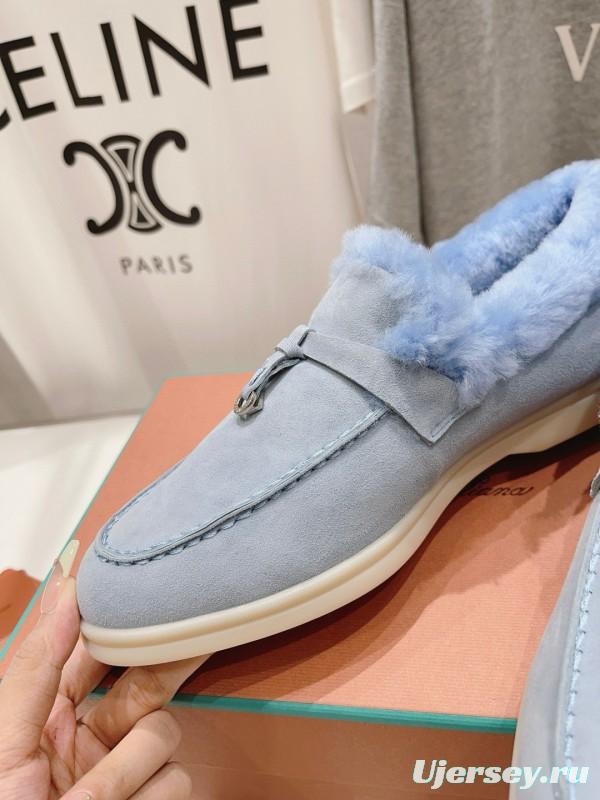 2024 Slippers LP Light Blue Suede Shearling Slippers
