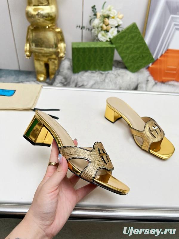 2025 Gucci Gold Leather Slippers