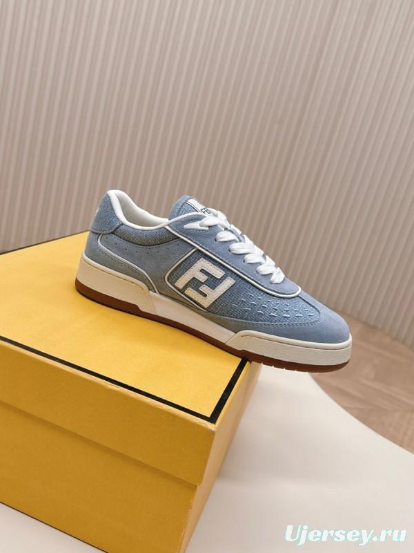 2025 Unisex Fendi Light Blue White Leather Suede Plimsolls FF Pattern LY00350(F)/LY00360(M)