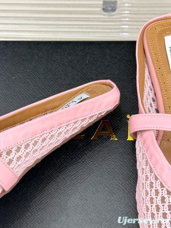 2025 Slippers AlAIA Pink Mesh Leather Mule