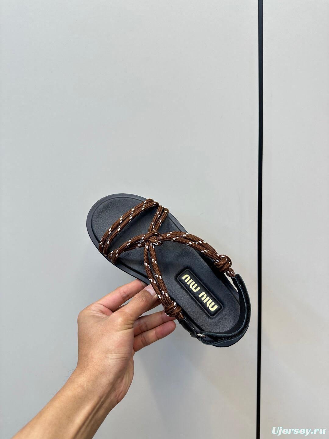 2025 Women Miu Miu Brown Leather Sandals