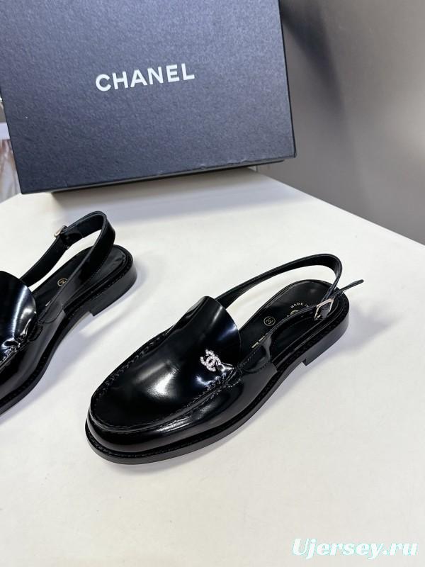 2025 Women Chanel Black Leather Loafers CC Logo KFY00300