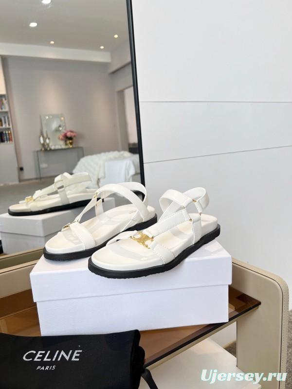 2025 Women Celine White Leather Sandals LY00220