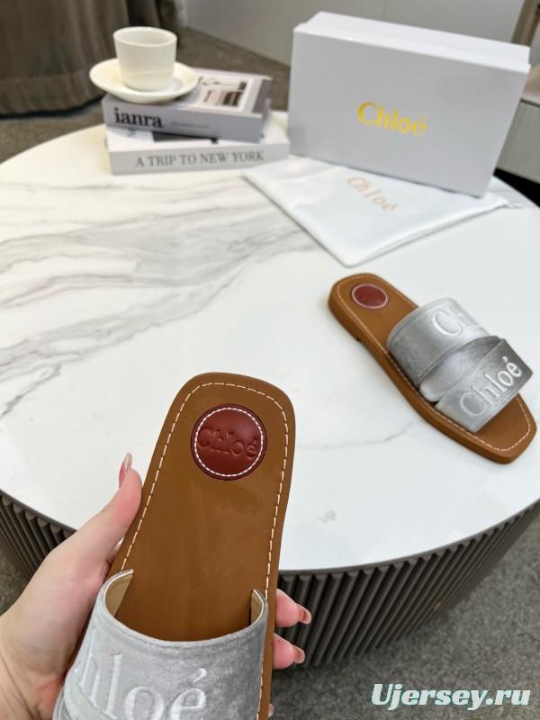 2025 Women Chloé Silver Leather Slippers LY00200