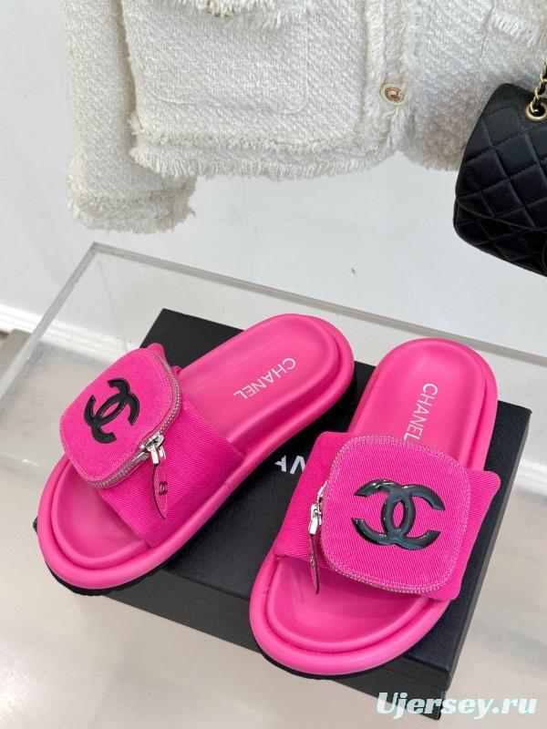 2025 Slippers Chanel Pink Fabric Slippers