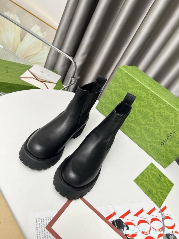 2024 Women Gucci Black Leather Chelsea Boots MJ00340