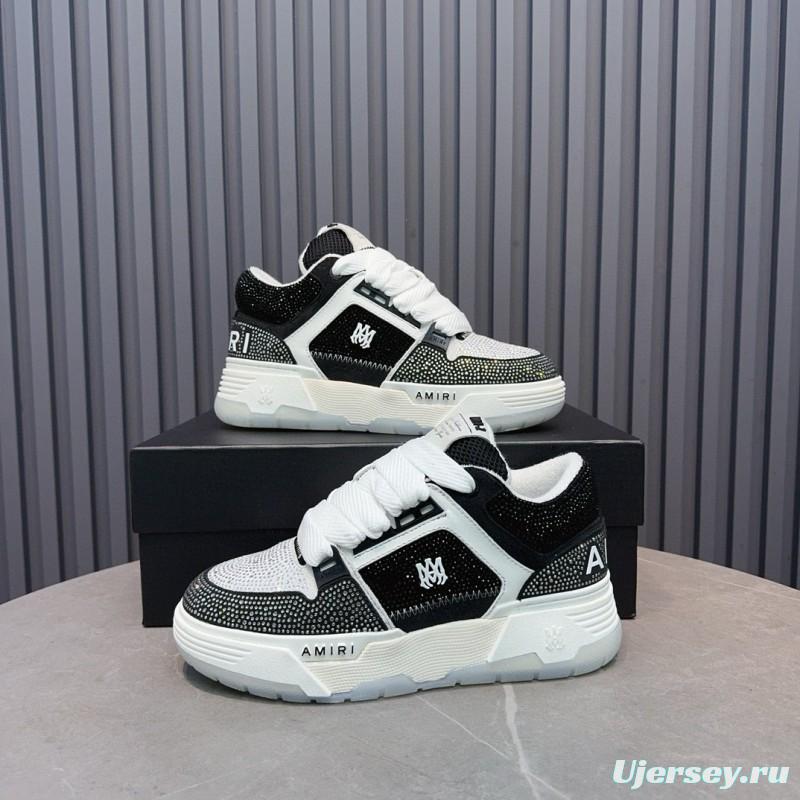 2024 Unisex Amiri Black White Mesh Leather Sneakers MJ00410