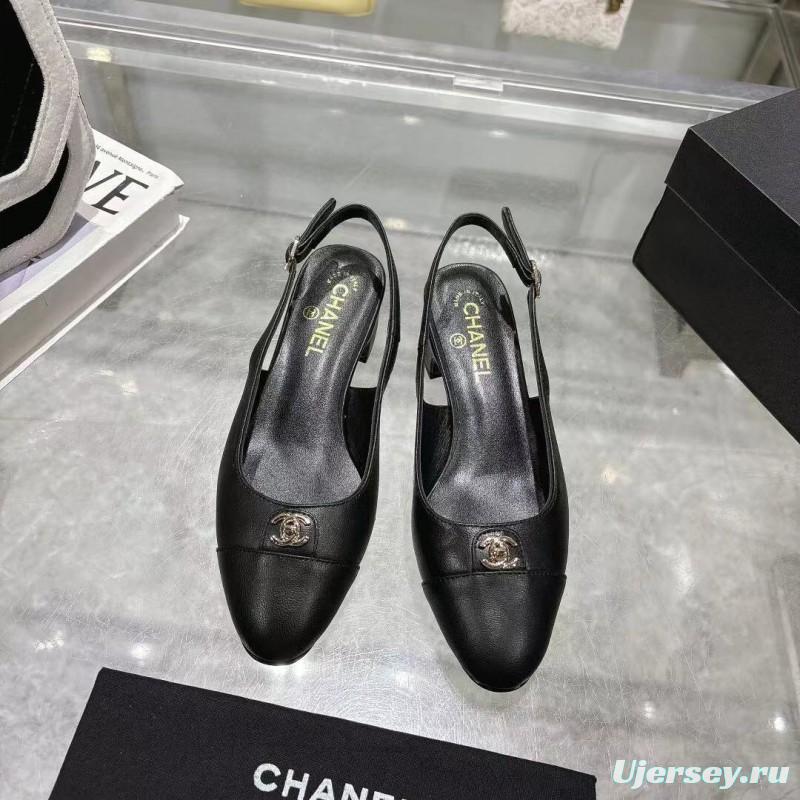 2025 Women Chanel Black Leather Slingback Pumps LY00300