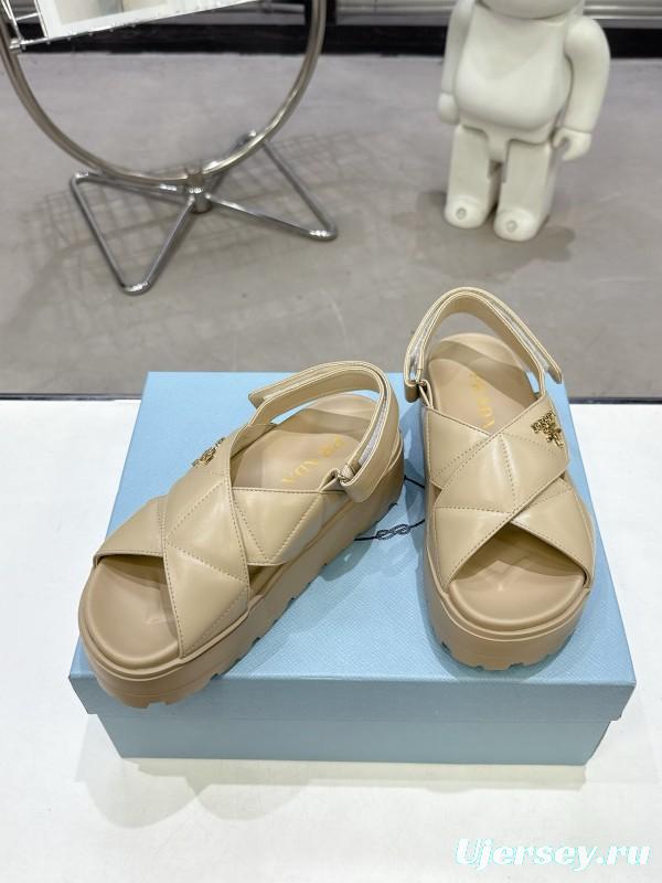 2025 Women Prada Beige Calfskin Sandals KFY00280