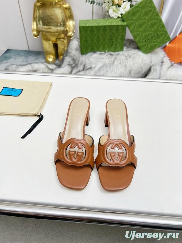 2025 Gucci Brown Leather Slippers MJ00190