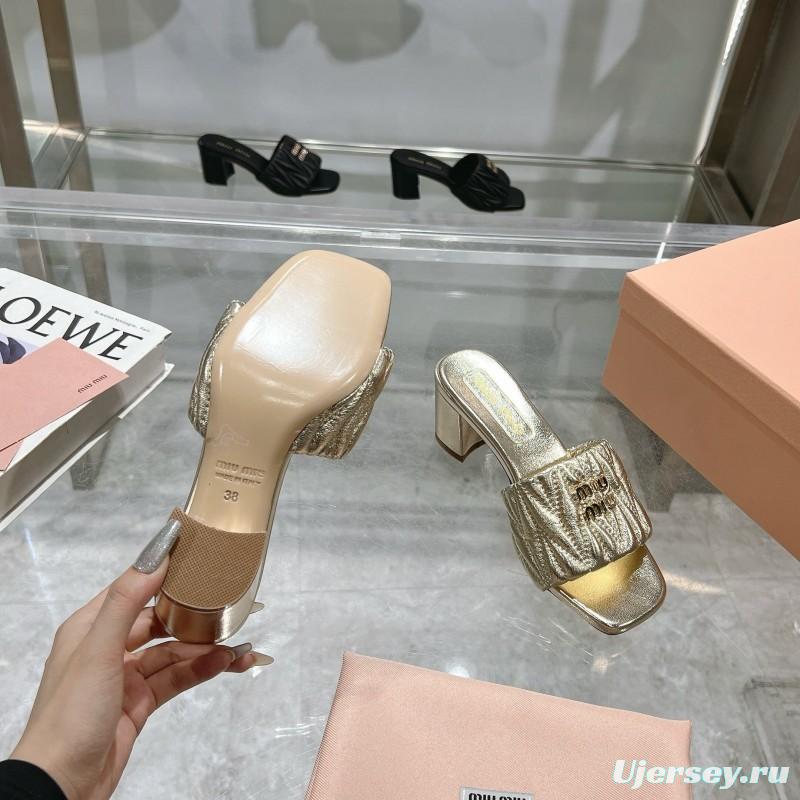 2025 Women Miumiu Gold Leather Sandals