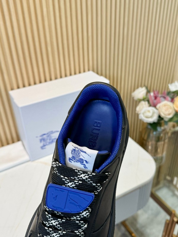 2024 Men BURBERRY Black Blue Calf Leather Sneakers MJ00330