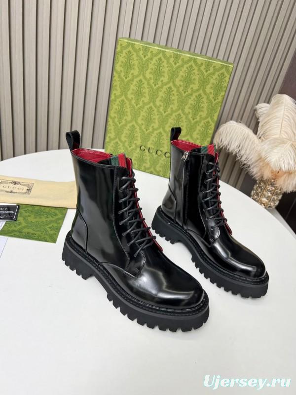 2024 Women Gucci Black Red Leather Ankle Boots MJ00340