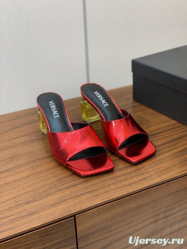2025 VERSACE Red Leather Slippers