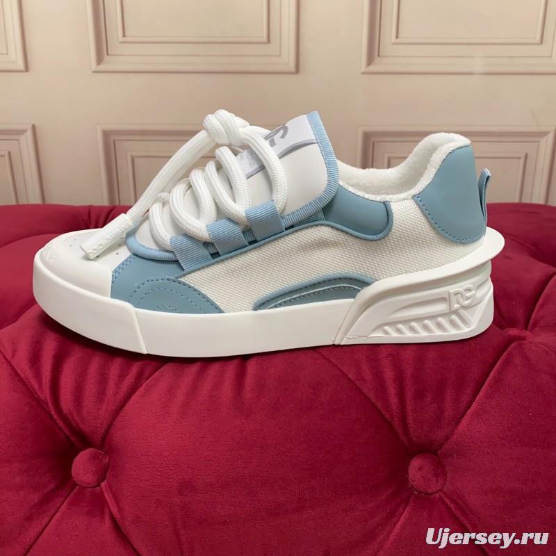 2025 Unisex Dolce & Gabbana White Blue Leather Mesh Sneakers