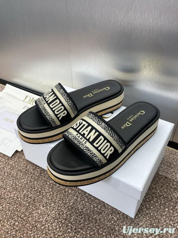 2025 Slippers Dior Black Fabric Slippers CD Logo KFY00280