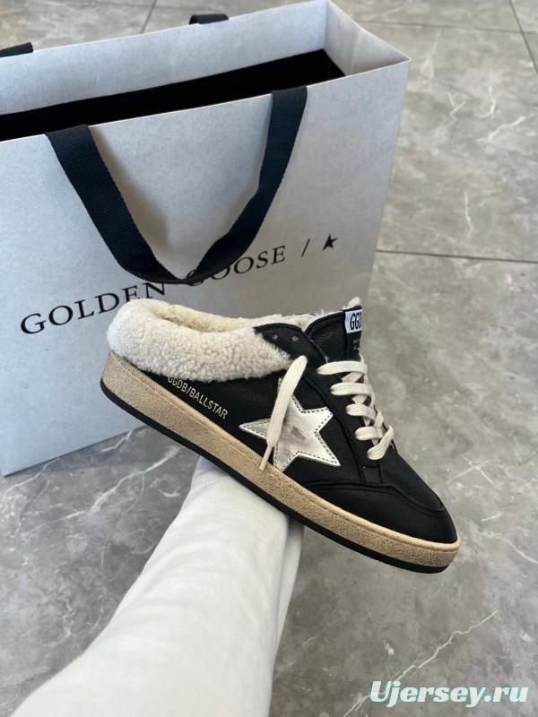 2024 GGDB Black White Leather Shearling Slippers MJ00280