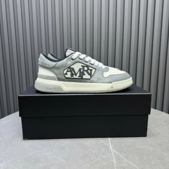 2025 Unisex Amiri White Grey Leather Sneakers MJ00360