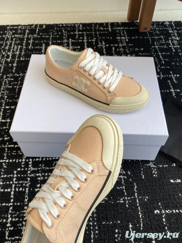 2025 Women Celine Pink Canvas Leather Sneakers