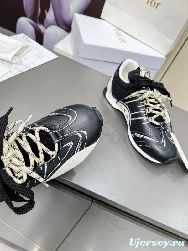 2025 Women Dior Black White Leather Sneakers Handwritten Logo KFY00290
