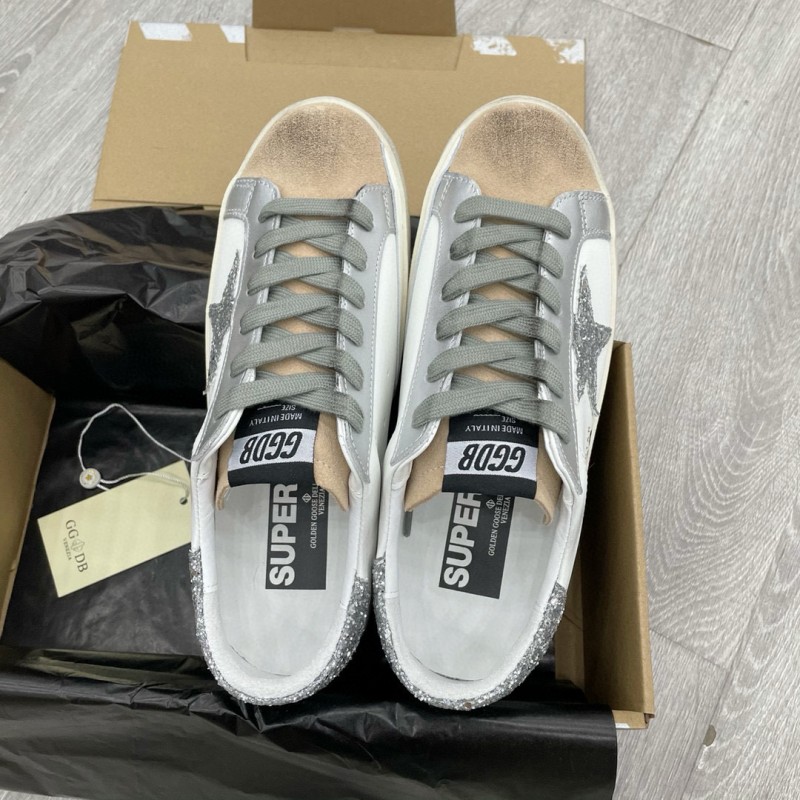 2025 Women GGDB White Silver Leather Suede Sneakers