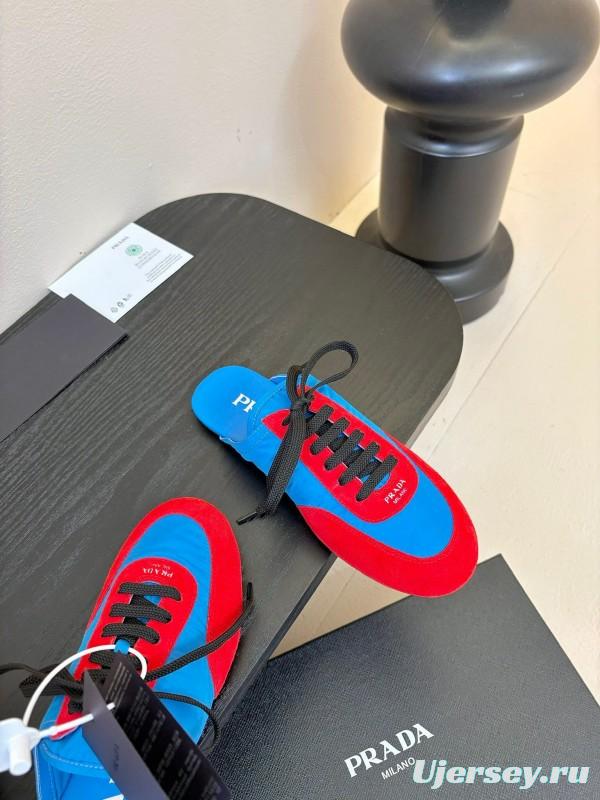 2025 Women Prada Blue Red Suede Leather Sneakers
