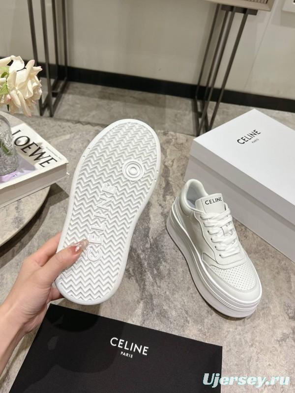 2025 Women Celine White Leather Platform Sneakers