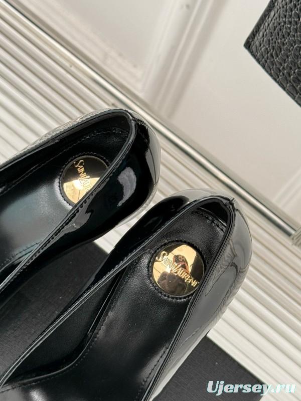 2024 Women Yves Saint Laurent Black Gold Patent Leather High Heels MJ00330