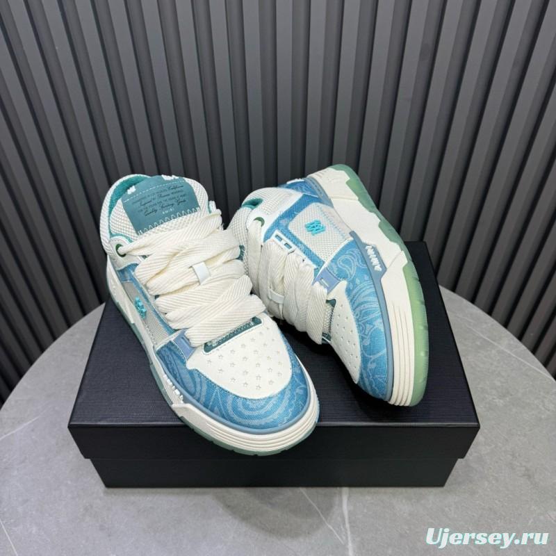2024 Unisex Amiri Blue White Mesh Leather Sneakers MJ00360