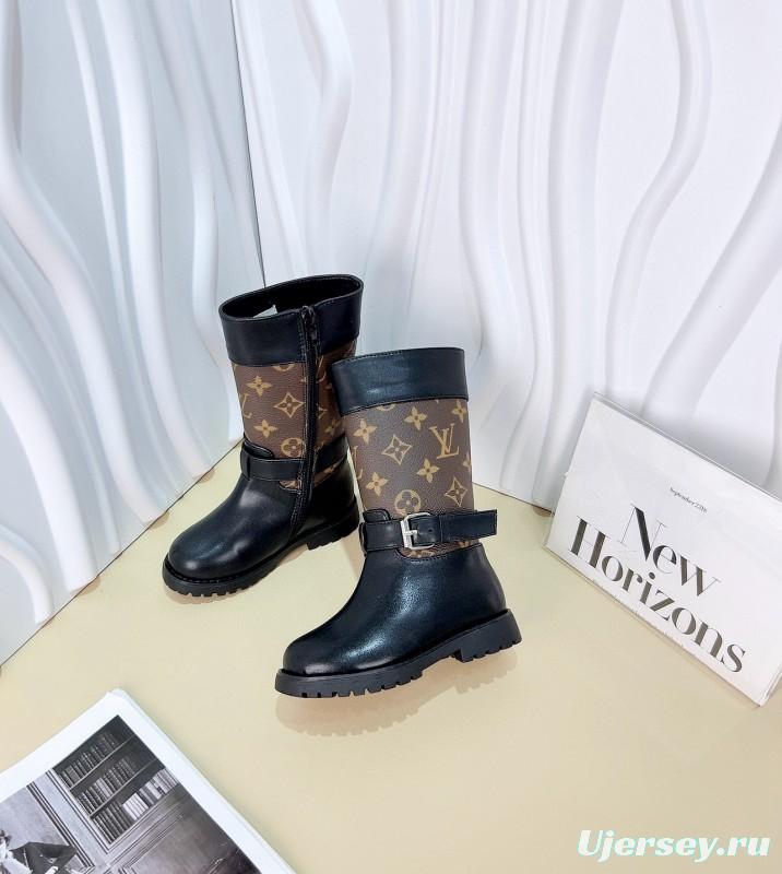 2024 Kids Louis Vuitton Black Brown Leather Boots