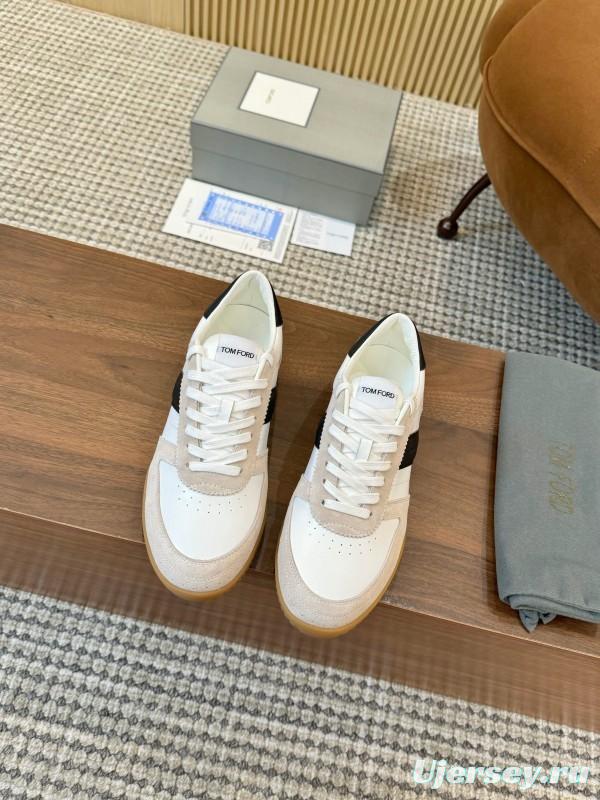 2025 Men TOM FORD White Black Suede Leather Sneakers