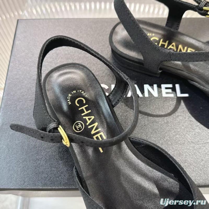2025 Women Chanel Black Fabric Slingback Sandals