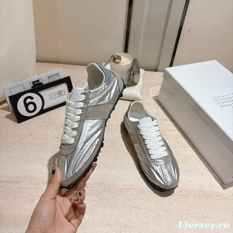2025 Unisex Maison Margiela Silver Grey Nylon Suede Sneakers Distressed