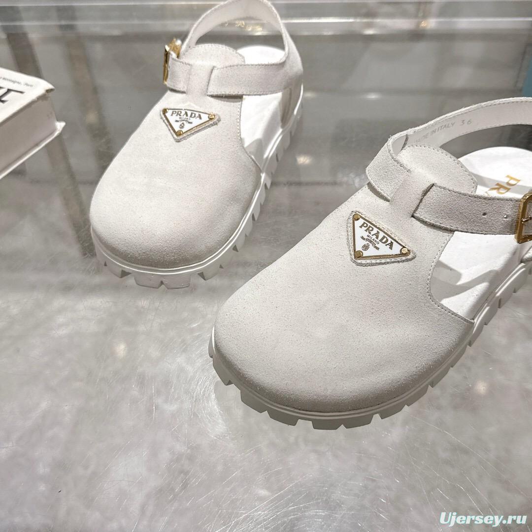 2025 Women Prada White Suede Sandals LY00270