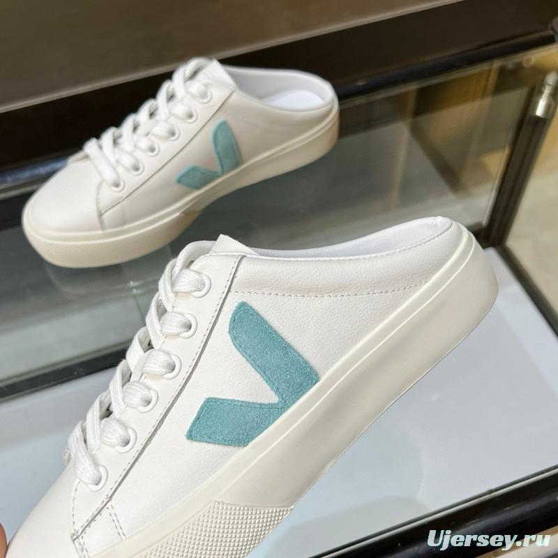 2025 VEJA White Blue Leather Canvas Slip-On Sneakers
