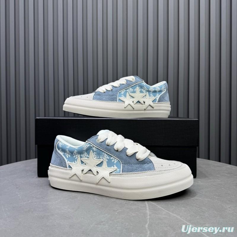 2025 Unisex Amiri Blue White Suede Canvas Sneakers