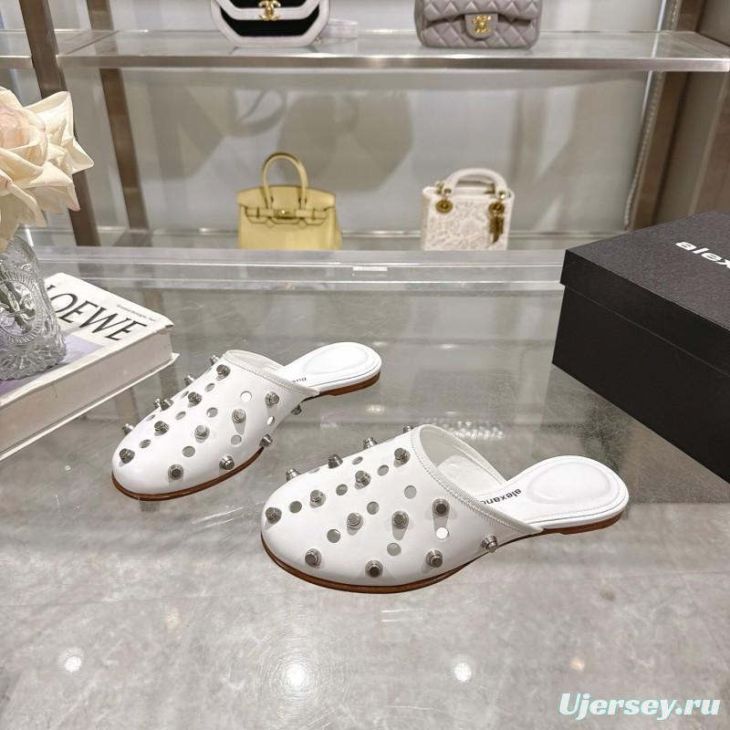 2025 Slippers Alexander Wang White Leather Studded LY00310