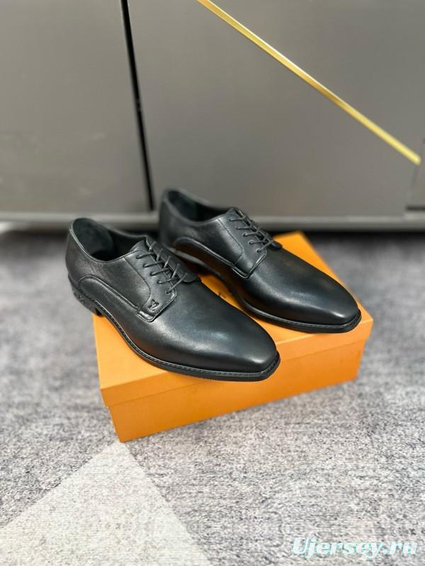 2024 Men Louis Vuitton Black Leather Dress Shoes MJ00380
