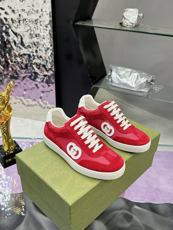 2024 Unisex Gucci Red White Leather Suede Sneakers MJ00310